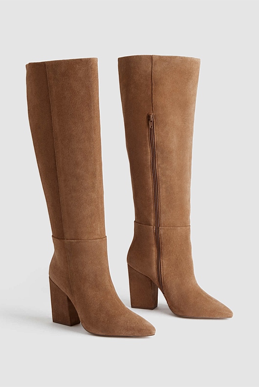 Suede Knee High 90mm Heeled Boot - Ginger