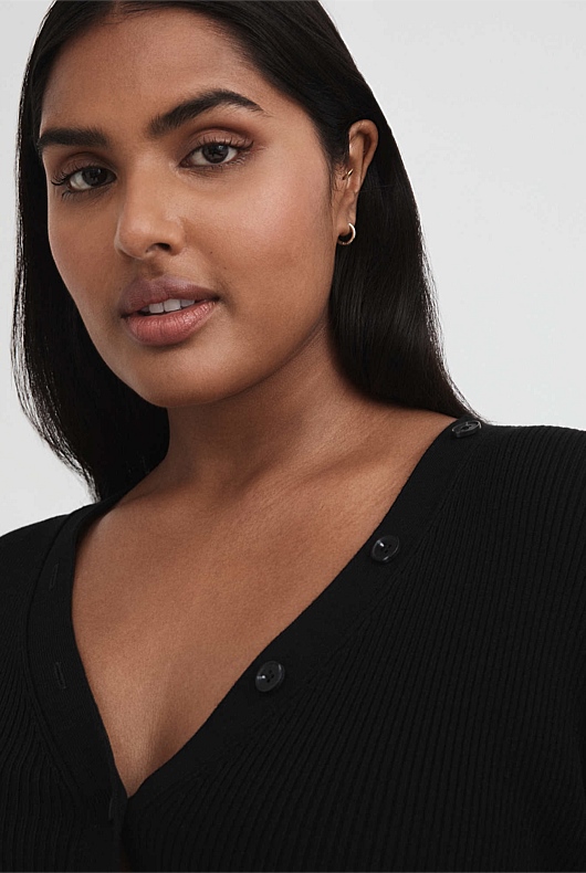 Button Through Rib Knit - Black