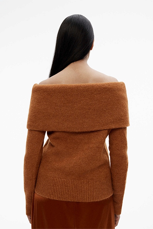 Alpaca Blend Off Shoulder Knit - Faded Terracotta