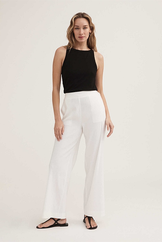 Linen Bind Detail Tank - Black