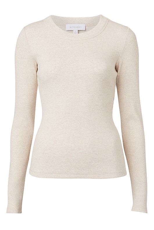 Long Sleeve Rib Top - Oatmeal Marle