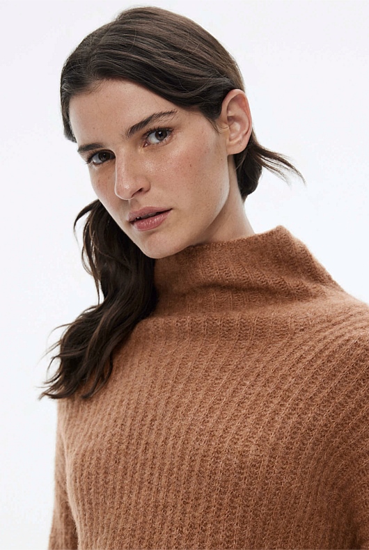 Mock Neck Slouch Knit - Camel