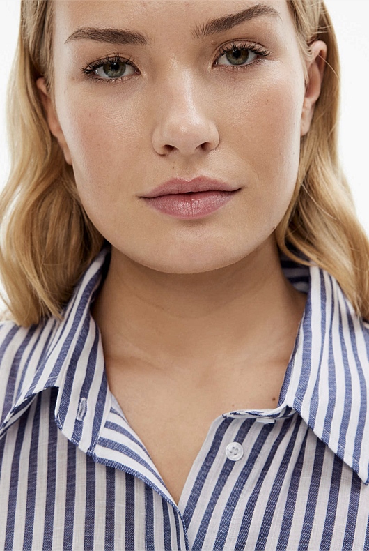 French Linen Stripe Shirt - Navy Stripe