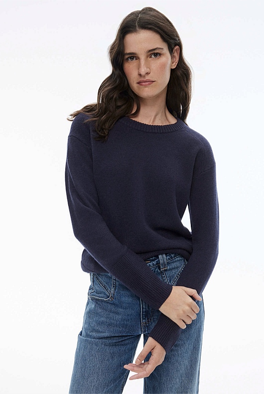 Drop Shoulder Crew Knit - Regatta Blue
