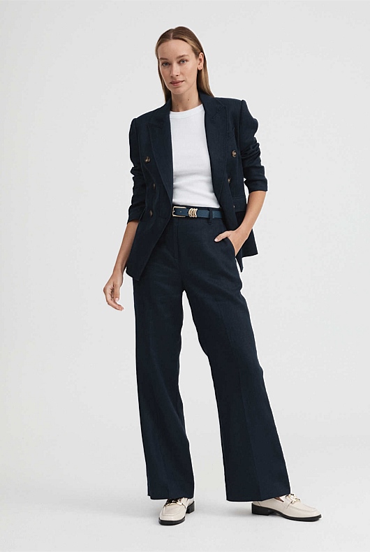 Linen Belted Trouser - Regatta Blue