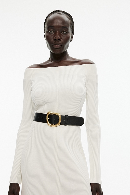 Off Shoulder Knit Dress - Chalk