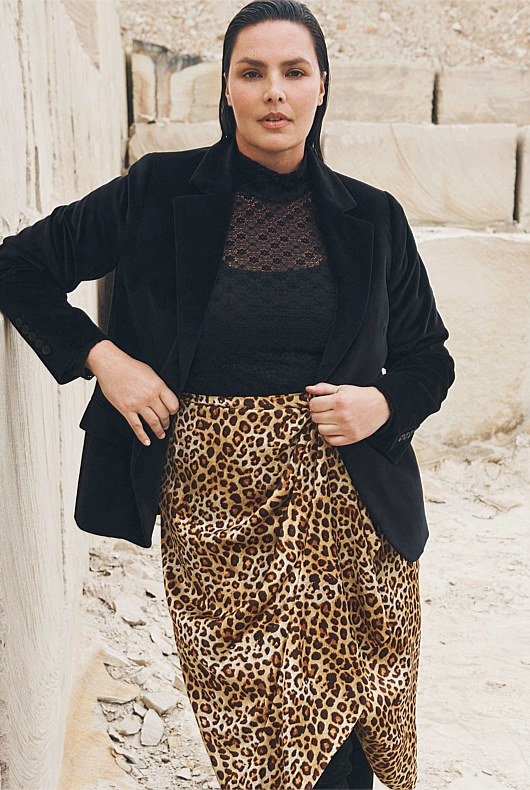 Silk Satin Ocelot Skirt - Ocelot Print