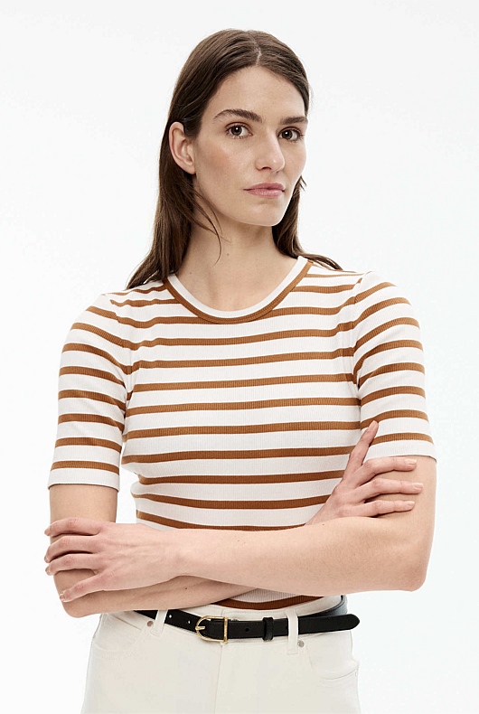 Stripe Crew Rib Tee - Fudge