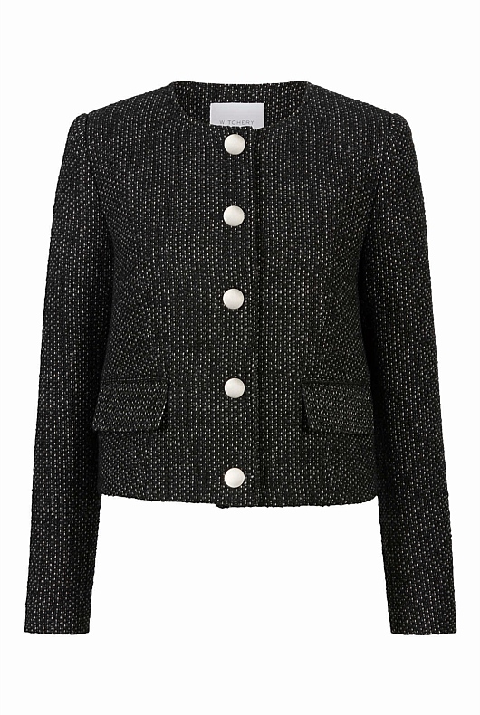Wool Blend Textured Jacket - Black