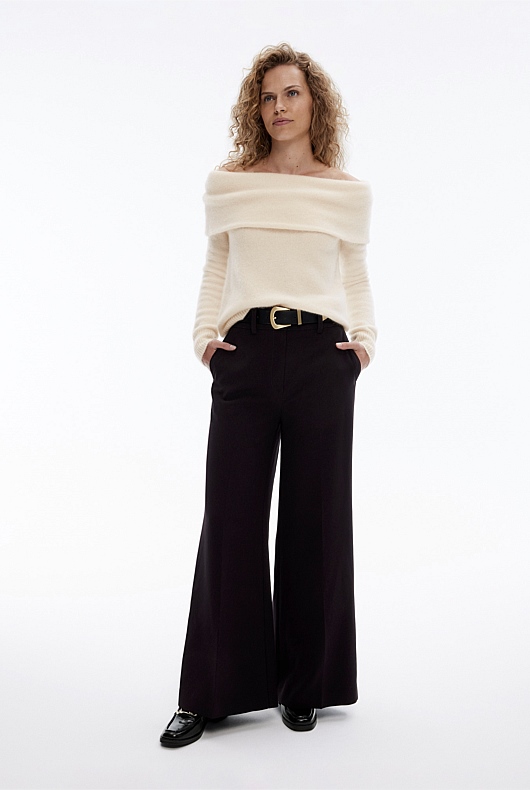 Alpaca Blend Off Shoulder Knit - Chalk