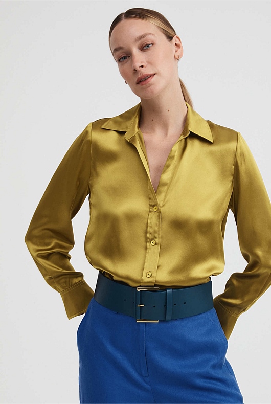 Wide Square Buckle Leather Belt - Cobalt