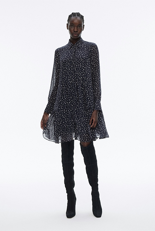 Abstract Animal Shirt Dress - Slate Navy