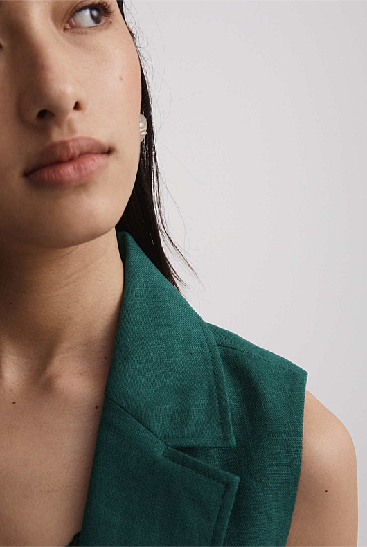 Linen Longline Vest - Aquamarine