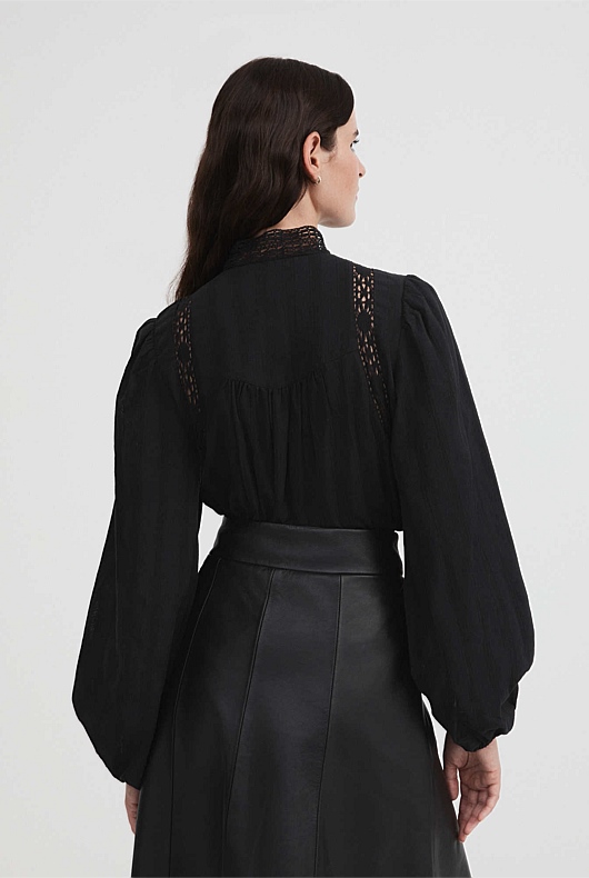 Lace Detail Shirt - Black