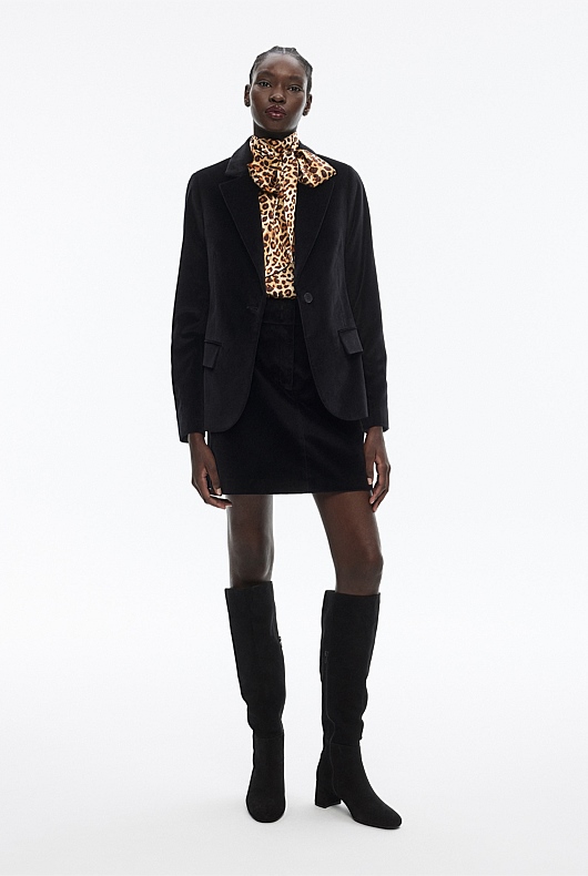 Block Heel Knee High Suede Boot - Black