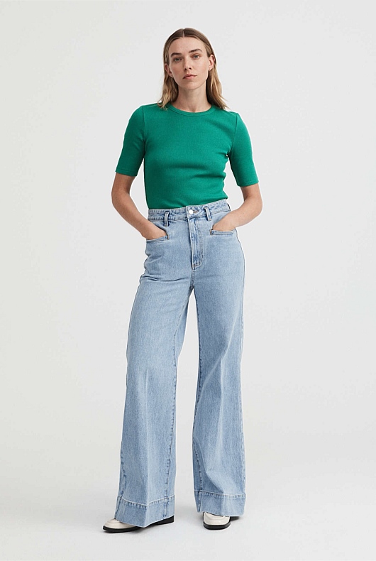 Crew Rib Tee - Aqua Green