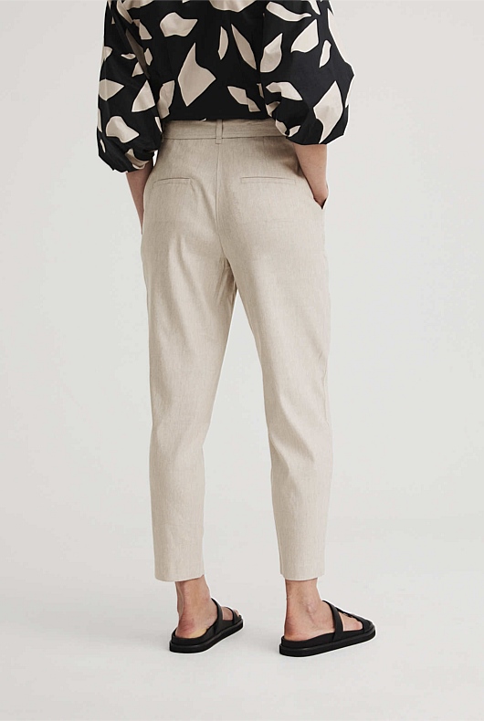 Stretch Linen Blend Tapered Pant - Flax