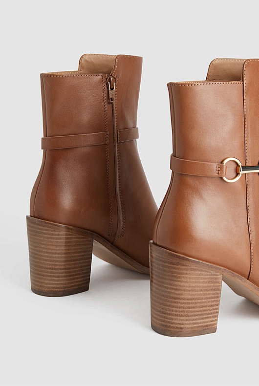 Snaffle Leather 75mm Heeled Boot - Cinnamon