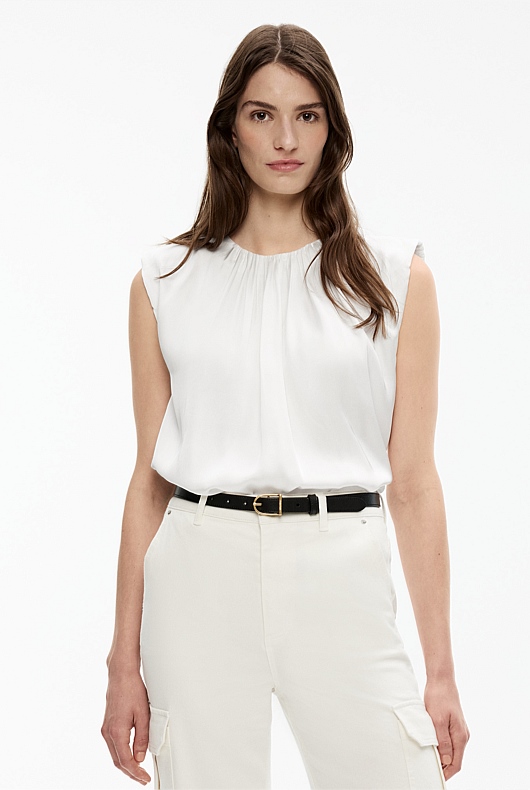 Satin Gathered Tank - Chalk