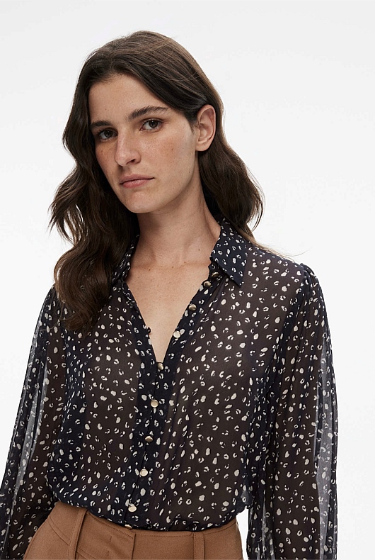 Abstract Animal Print Blouse - Slate Navy