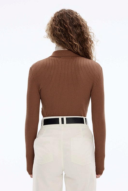 Zip Through Collar Knit - Camel