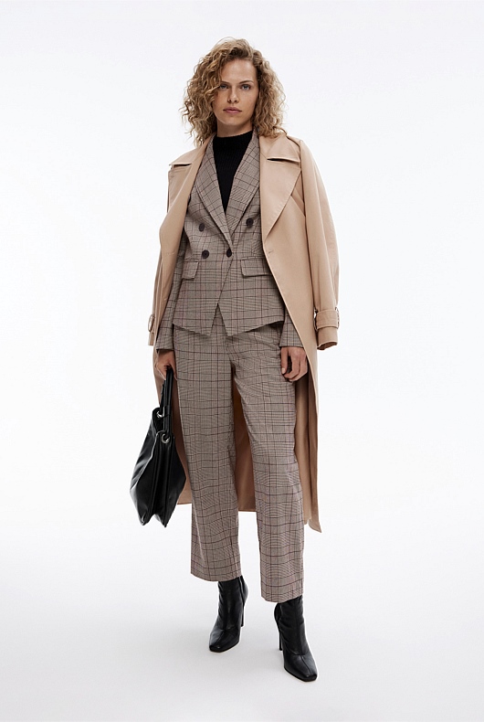 Check Double-Breasted Blazer - Mocha