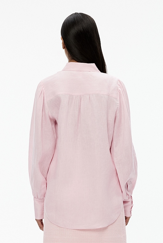 French Linen Volume Sleeve Shirt - Soft Pink