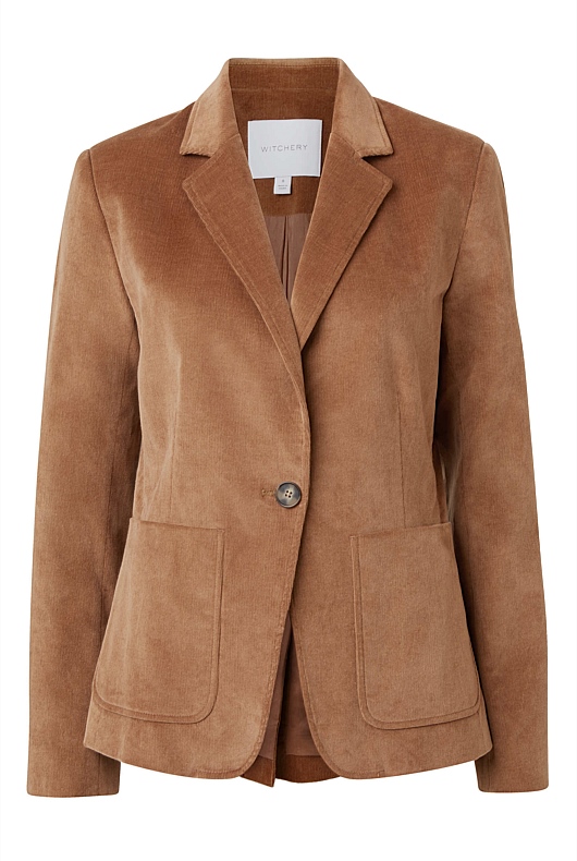 Cotton Cord Single Breasted Blazer - Camel