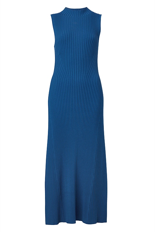 Knit Rib Mock Neck Dress - Eclipse Blue