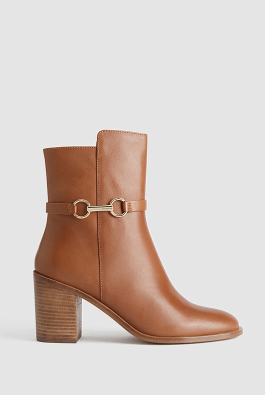 Snaffle Leather 75mm Heeled Boot - Cinnamon