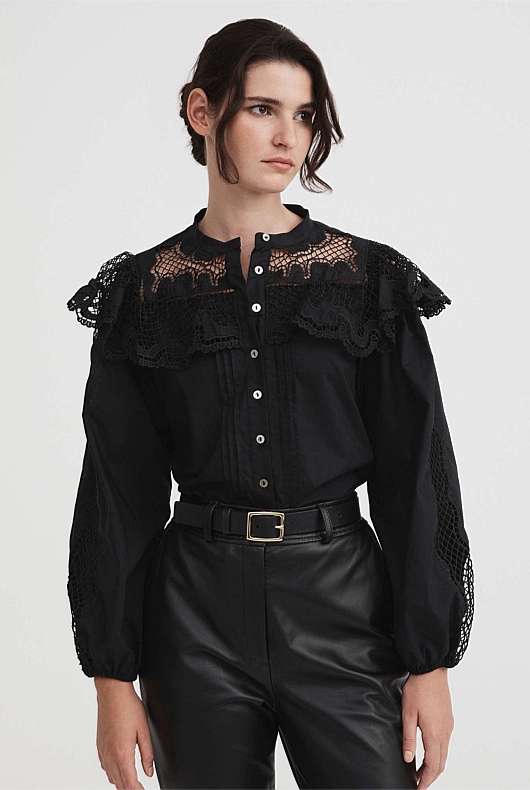 Cotton Lace Blouse - Black