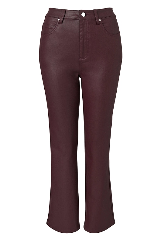 7/8 Coated Straight Jean - Burgundy