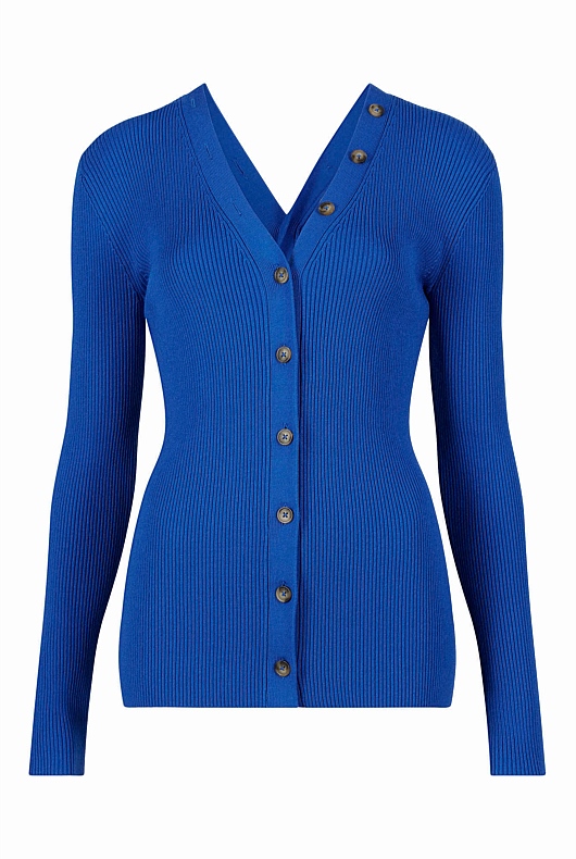 Button Through Rib Knit - Bold Blue