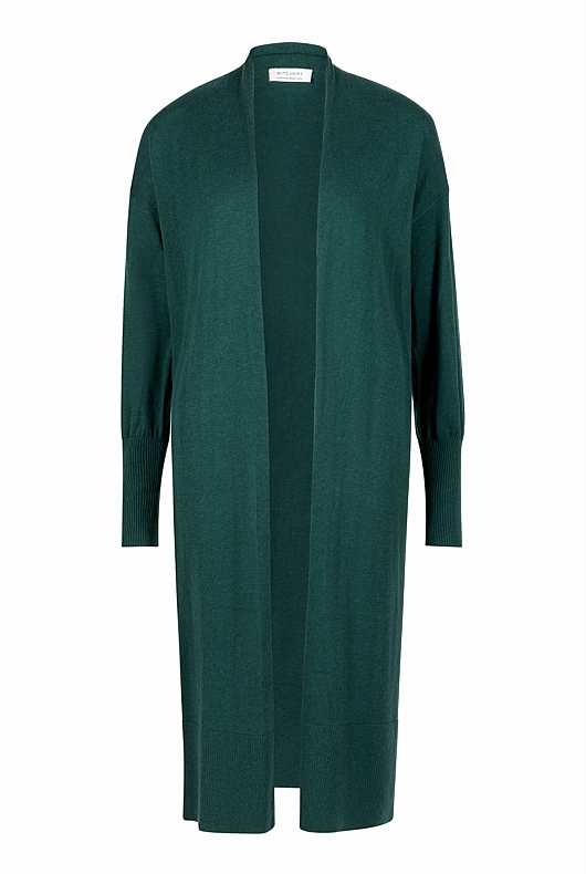 Merino Silk Longline Cardigan - Petrol Green