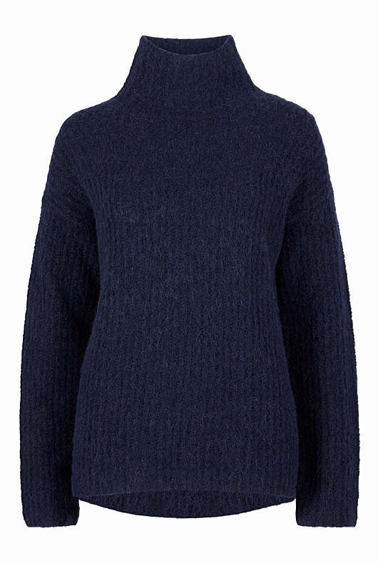 Mock Neck Slouch Knit - Blue Night