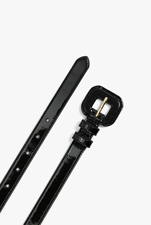 Square Buckle Patent Belt - Black
