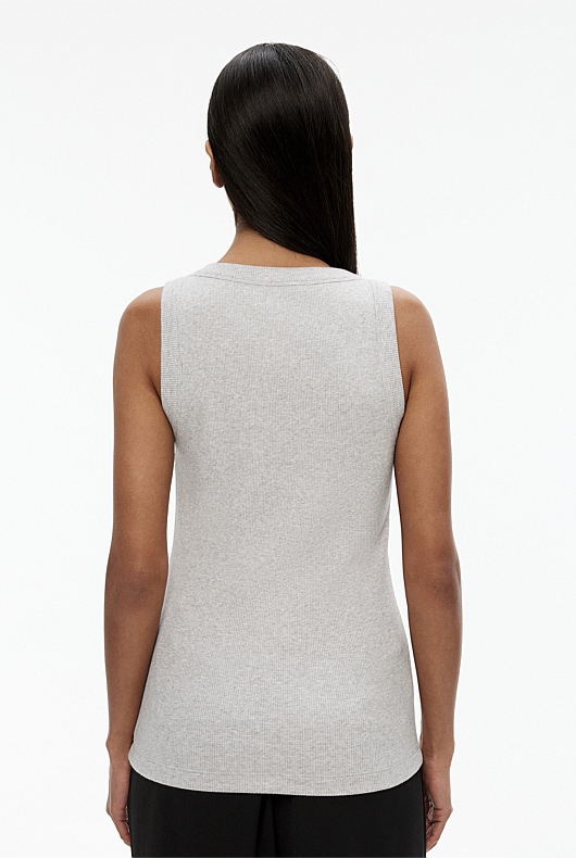 Cotton Scoop Neck Tank - Light Grey Marle