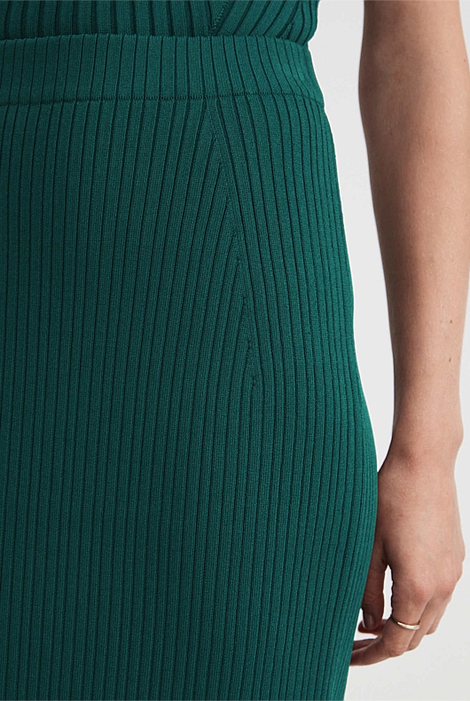 Knit Rib Midi Skirt - Petrol Green