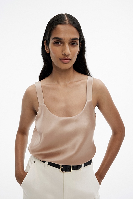 Silk Satin Scoop Camisole - Pebble
