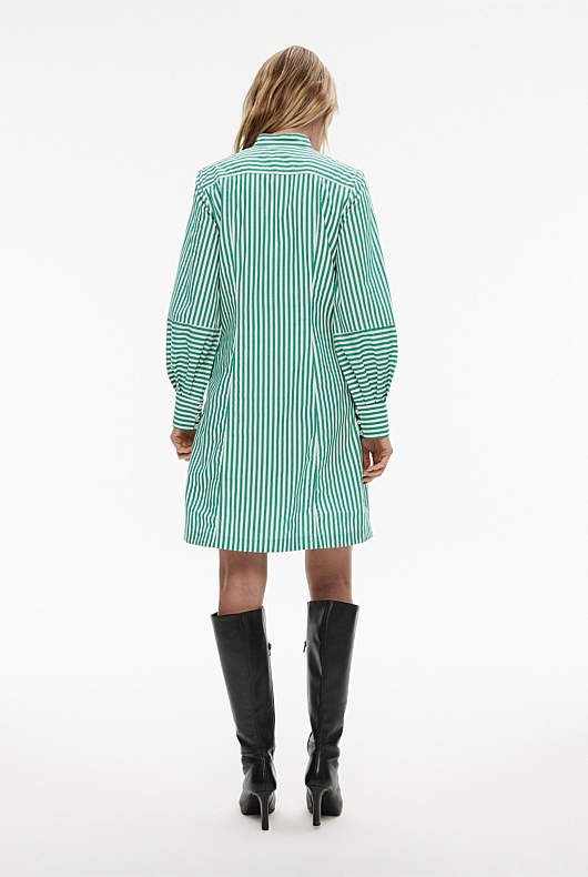 Cotton Stripe Mini Dress - Emerald