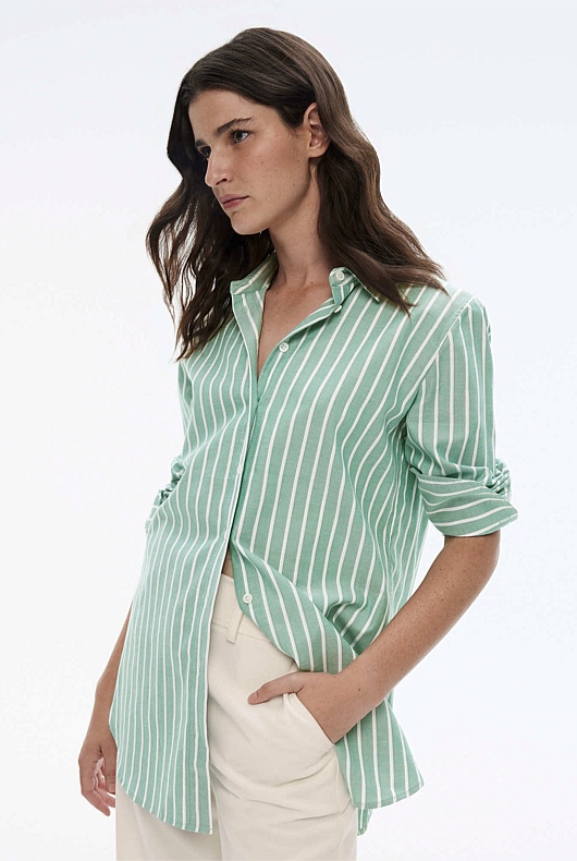 Cotton Stripe Oxford Shirt - Sea Green