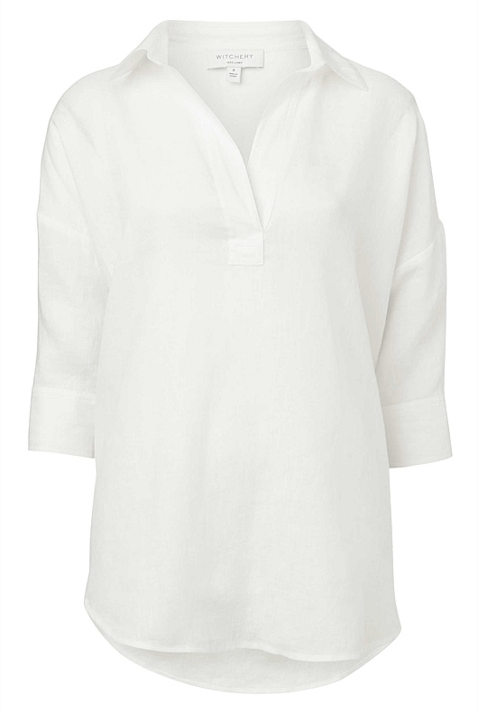 French Linen Pop Over Shirt - Pure White