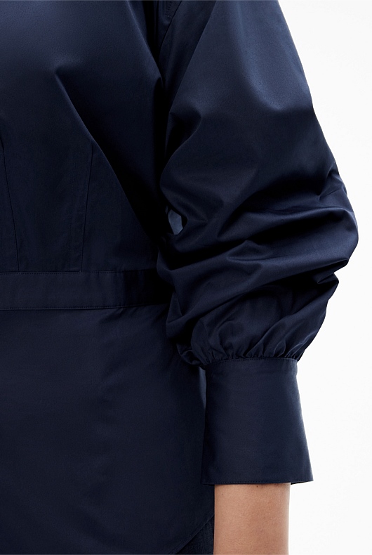 Cotton Sateen Dart Shirt - Blue Night