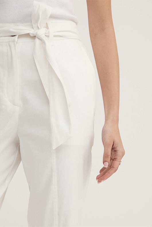Stretch Linen Blend Tapered Pant - Chalk