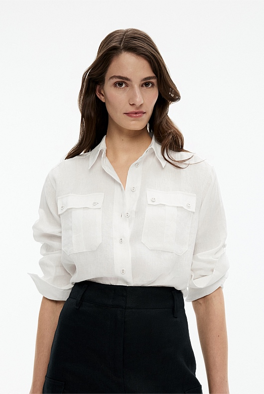 French Linen Pocket Detail Shirt - Chalk
