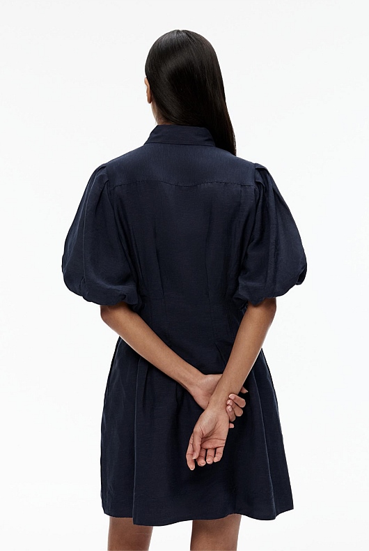 Dart Detail Puff Sleeve Dress - Blue Night