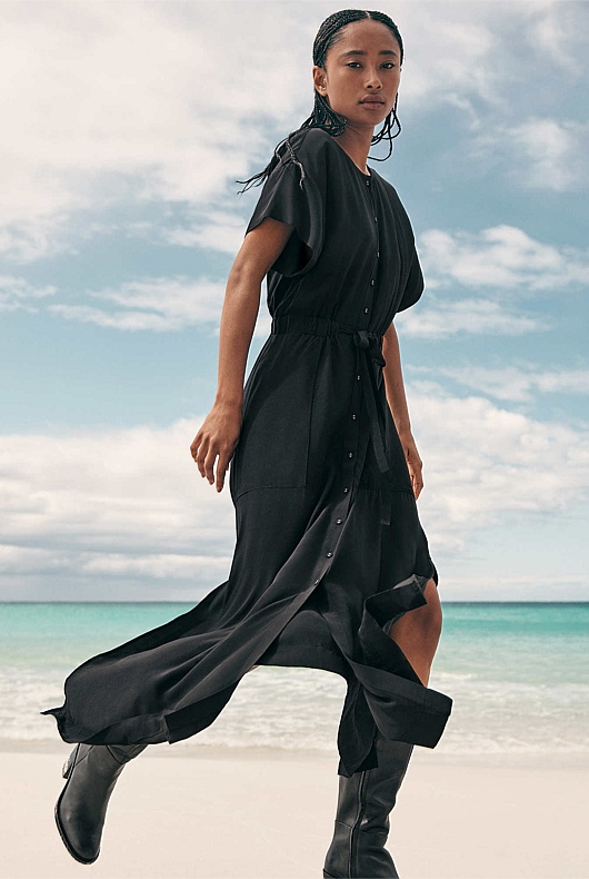Modern Maxi Shirt Dress - Black
