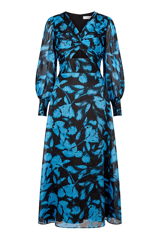 Abstract Textured Print Dress - Mallard Blue