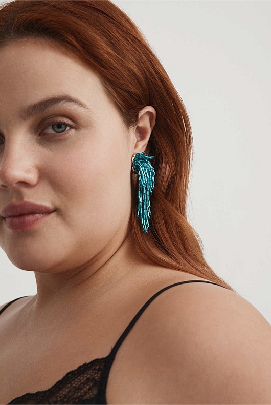 Bugle Bead Drop Earring - Jade