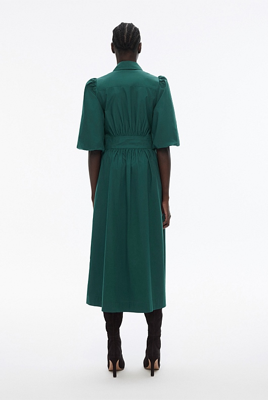 Cotton Bodice Detail Dress - Petrol Green